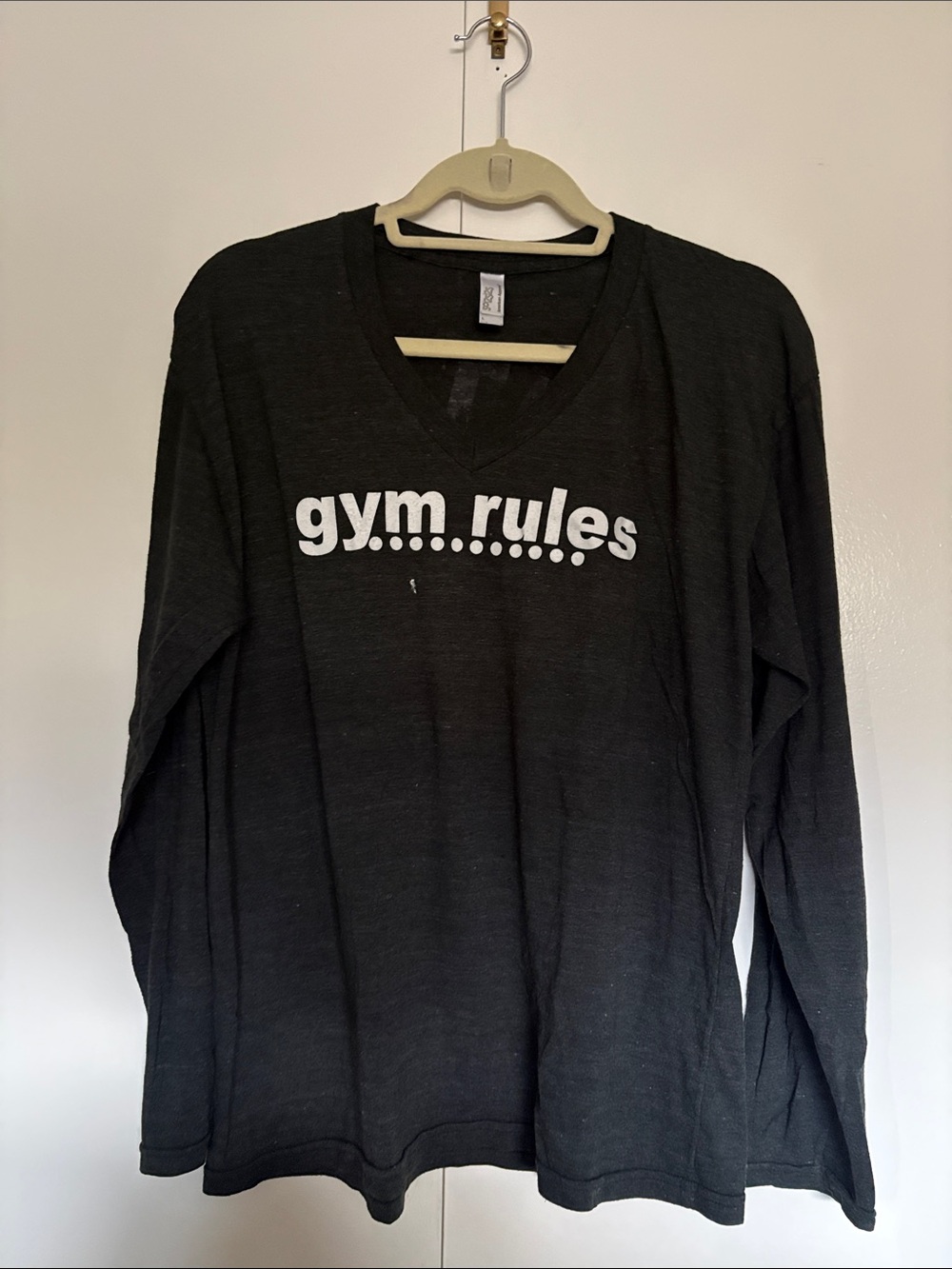 Gym Rules Women’s Long Sleeve V-Neck Tee in Black Eat Sleep Train